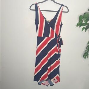 Dex Blue and White Asymmetrical V-Neck Sundress